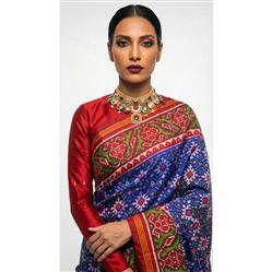 RajKot Patola-Blue-Mulberry Silk-Single Ikat Patola Saree