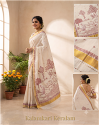 Orissa Pattachitra-Off-white-Hand-painted Pattachitra Saree
