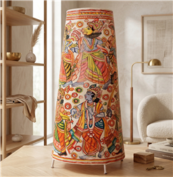 Andhra Pradesh Leather Puppetry-Multi Colored-Goat Leather And Iron Frame-25 Round Floor Lamps