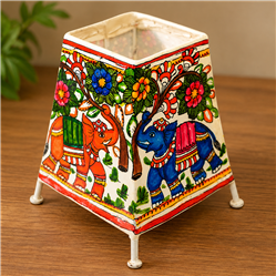 Andhra Pradesh Leather Puppetry-Multi Color-Leather With Iron Frame-Elephant Tree Of Life Table Lamp