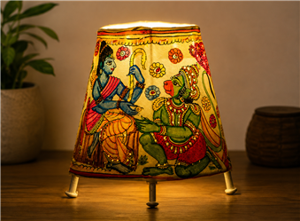 Andhra Pradesh Leather Puppetry-Multi Color-Leather With Iron Frame-Ramayana Table Lamp
