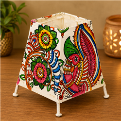 Andhra Pradesh Leather Puppetry-Multi Color-Leather With Iron Frame-Peacock And Tree Of Life Table Lamp