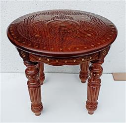 Saharanpur Wood Craft-Natural Rose Wood-Rose Wood-Rose Wood Round Coffee Table With Brass Inlay