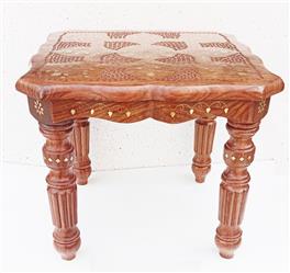 Saharanpur Wood Craft-Natural Rose Wood-Rose Wood-Square Rose Wood Coffee Table With Brass Inlay