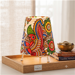 Andhra Pradesh Leather Puppetry-Multi Color-Leather With Iron Frame-Peacock And Tree Of Life Round Table Lamp