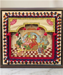 Orissa Pattachitra-Off-white-Canvas, Polly Cotton, Mdf Bord, Fibre Frame-Ram Darbar (pattachitra & Pipili Chandua (applique
