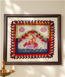 Orissa Pattachitra-Off-white-Canvas, Polly Cotton, Mdf Bord, Fibre Frame-Pattachitra Pipili Chandua Applique Wall Hanging
