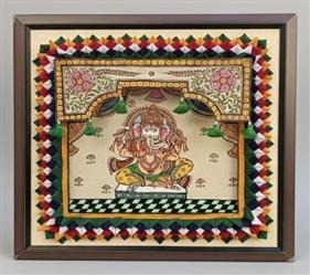 Orissa Pattachitra-Off-white-Canvas, Polly Cotton, Mdf Bord, Fibre Frame-Pattachitra Pipili Chandua Applique Wall Hanging