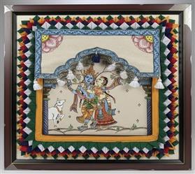 Orissa Pattachitra-Off-white-Canvas, Polly Cotton, Mdf Bord, Fibre Frame-Pattachitra Pipili Chandua Applique Wall Hanging