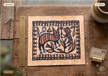 Sohrai-Khovar Painting-Natural-Handmade Paper-Cat